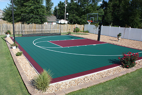Versacourt basketball court in hunter green and burgundy